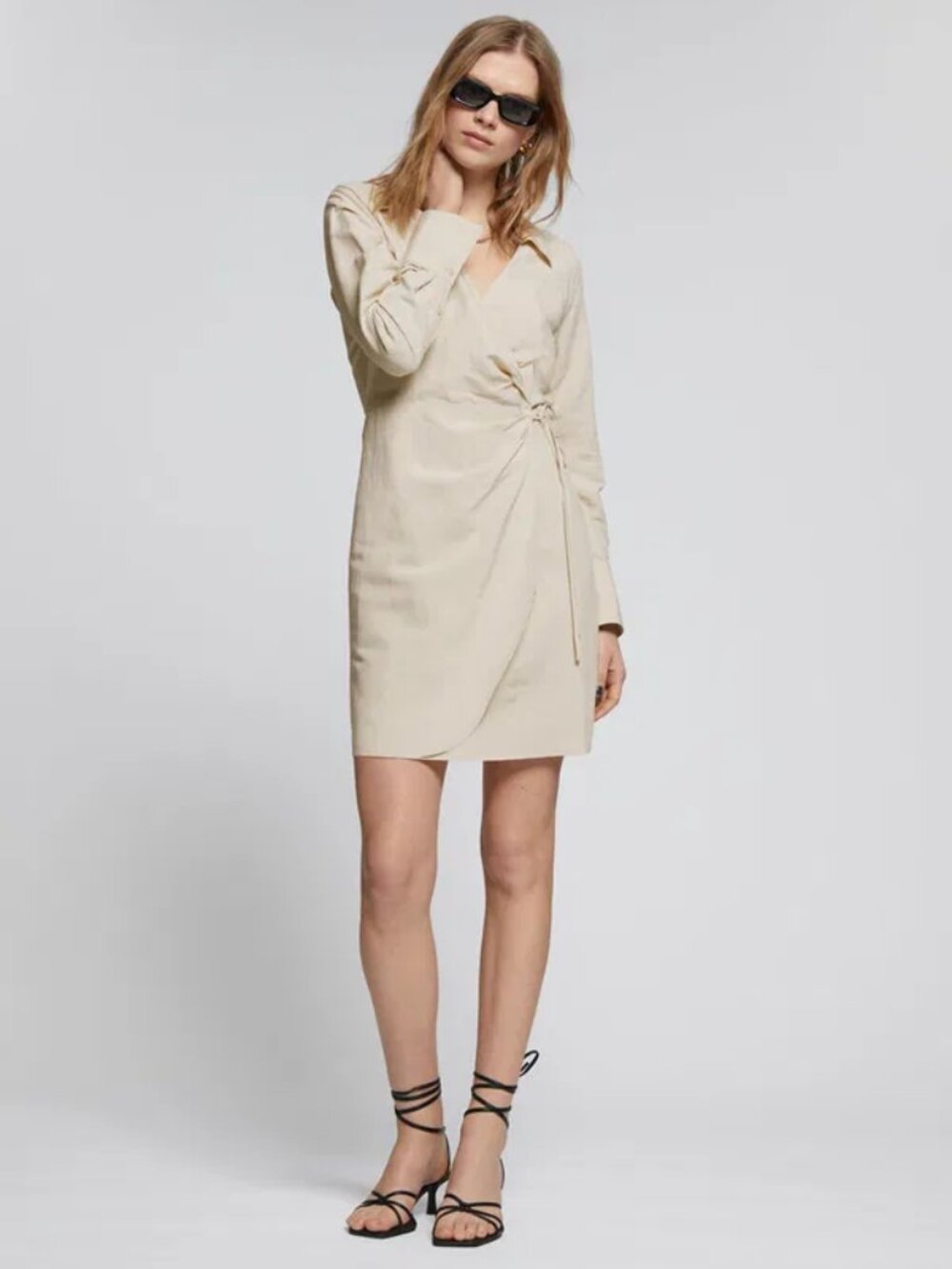 ☀️ & Other Stories Linen Twist Front Mini Shirt Dress - Beige Cream - Size 6 - Picture 5 of 5